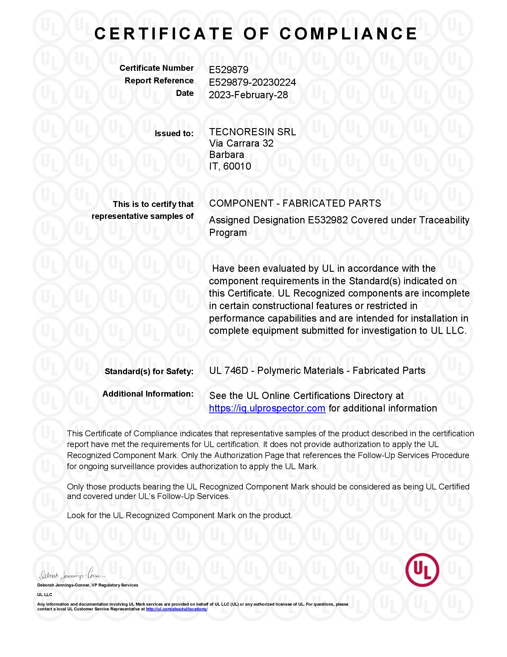 Immagine UL Compliance certificate